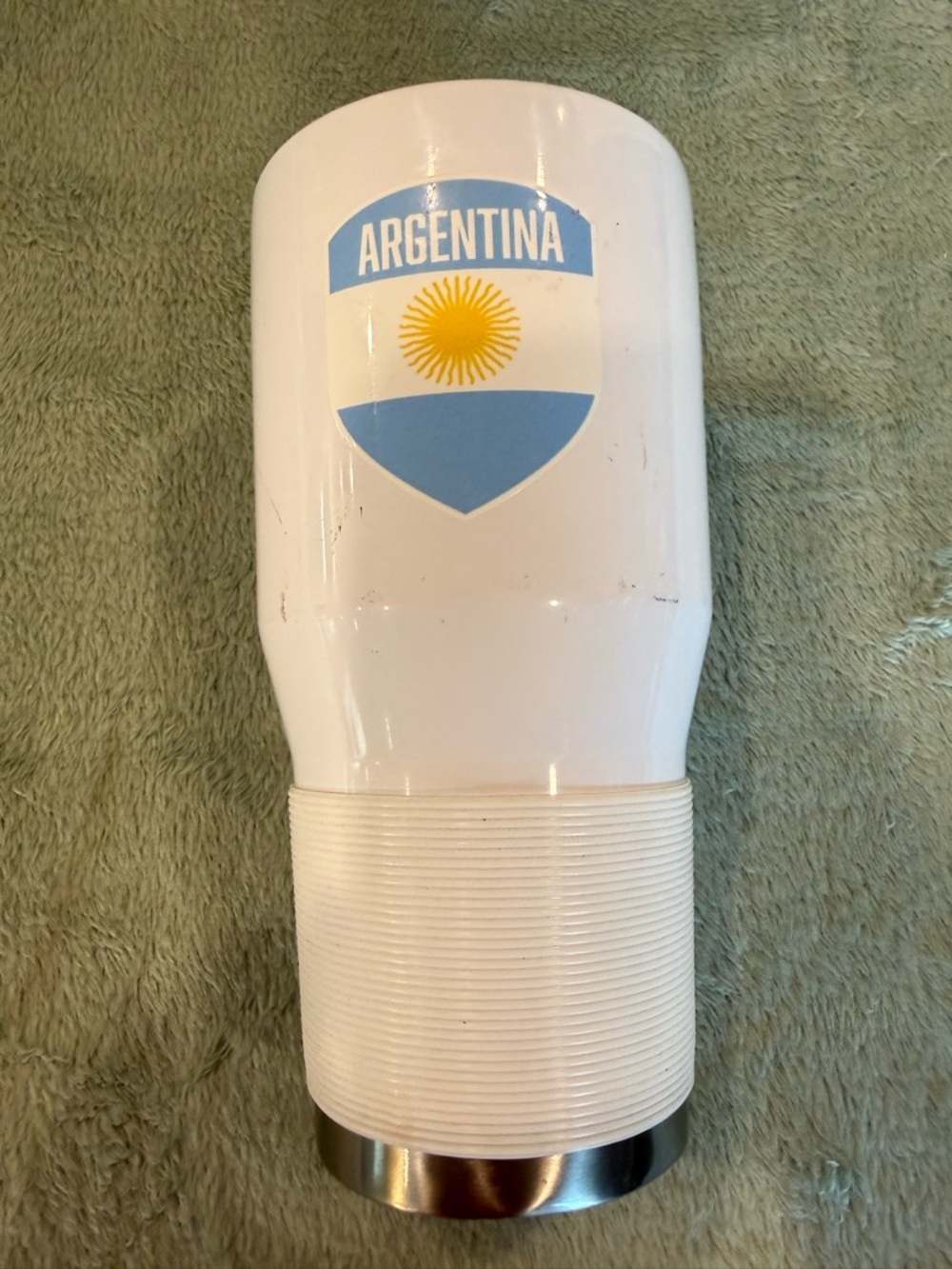 Argentina Stainless Steel Travel Tumbler Cup Soccer Theme White 30oz READ
